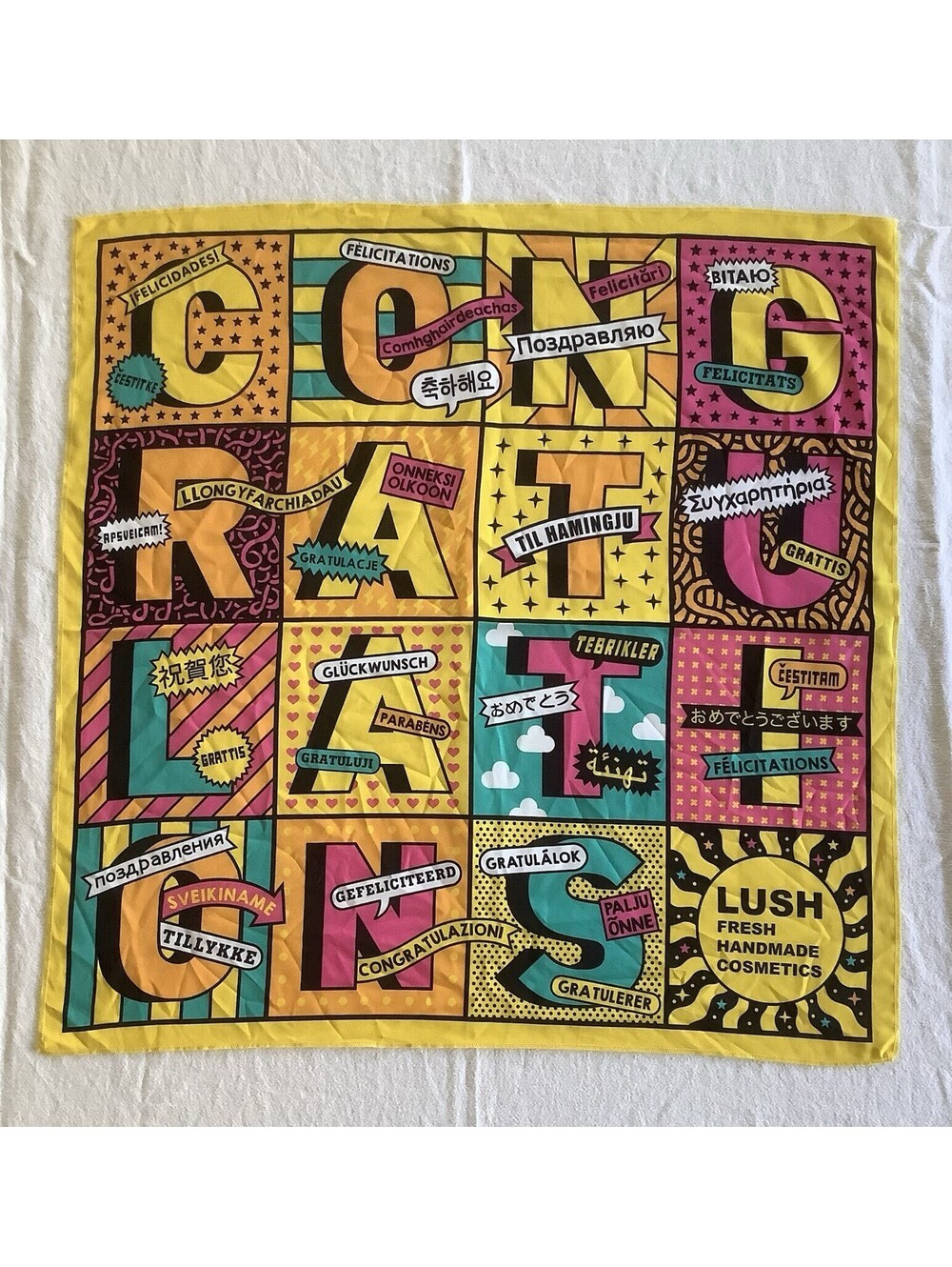 GREENSPUN LUSH Fresh Handmade KNOT WRAP Scarf "Congratulations"